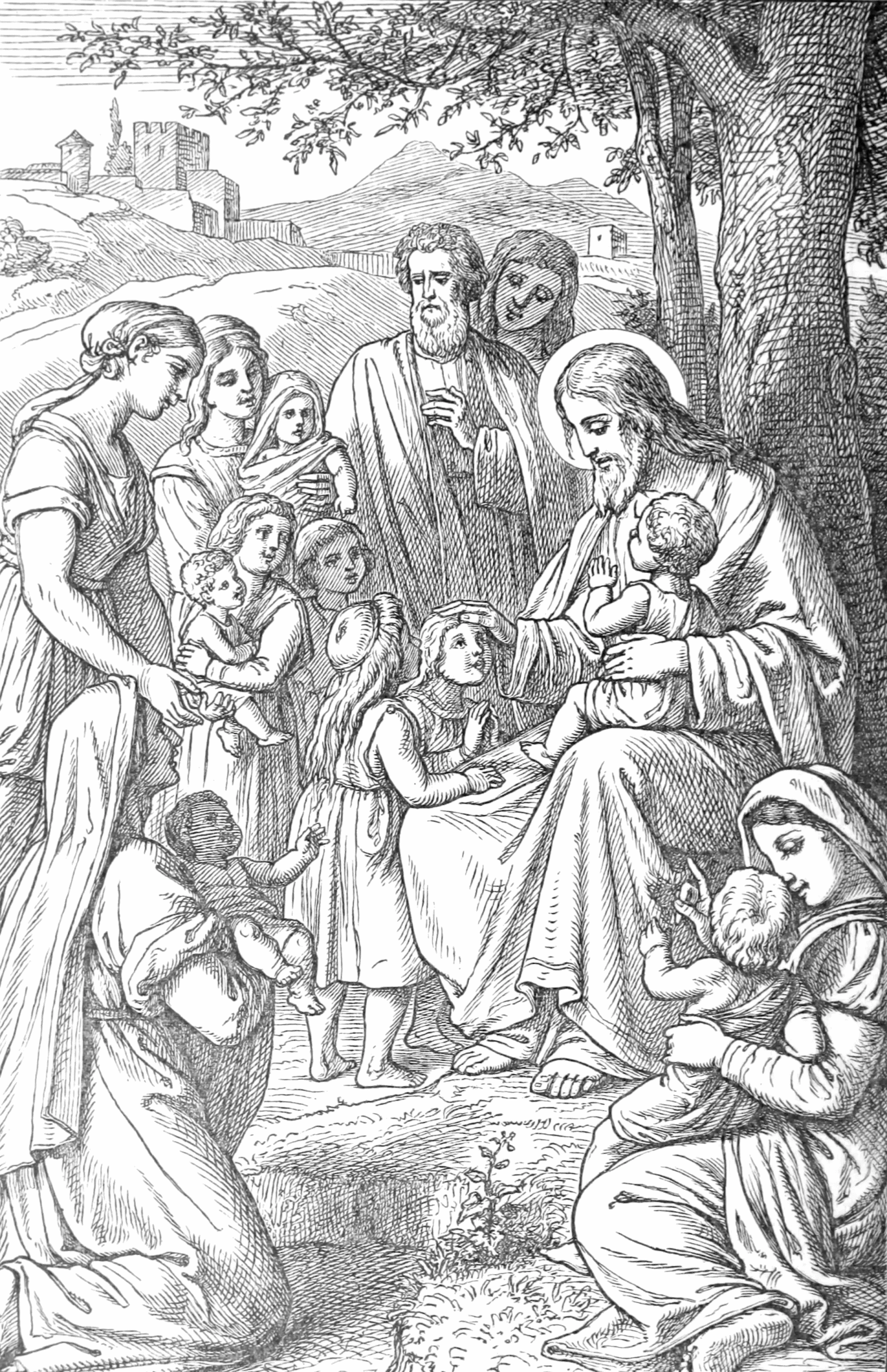 Klassieke gravure: Adam en Eva in het Paradijs