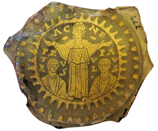 Vroegchristelijk glas: Agnes als Orante tussen Petrus en Paulus