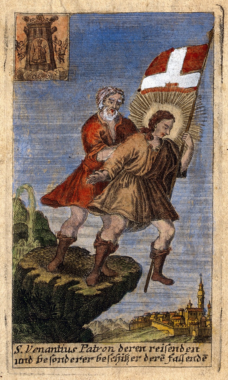 De H. Venantius met kruisvaandel en palmtak