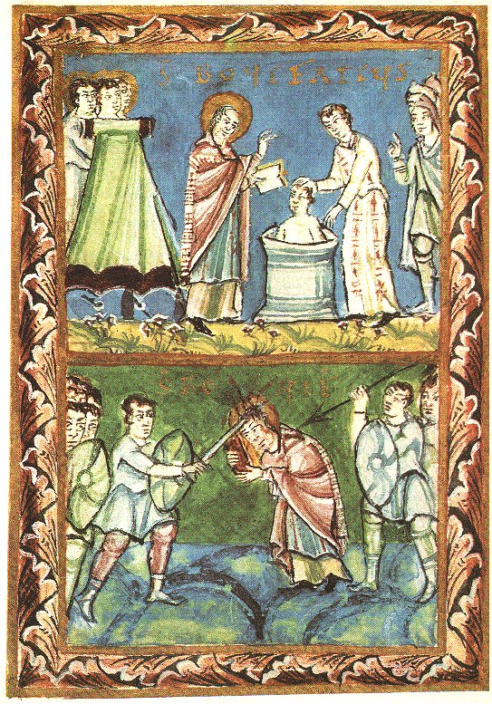 De heilige Bonifatius doopt en sterft als martelaar