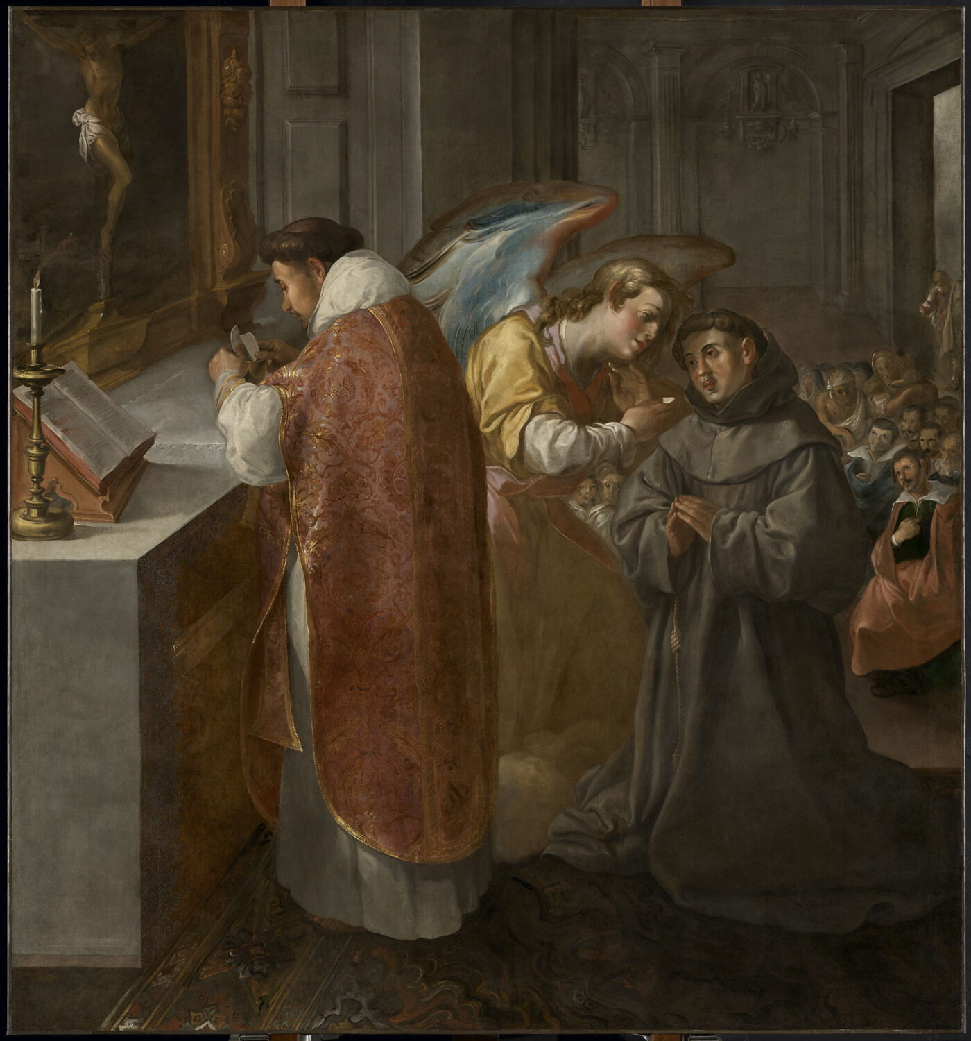 De heilige Bonaventura ontvangt de heilige Communie uit handen van een engel