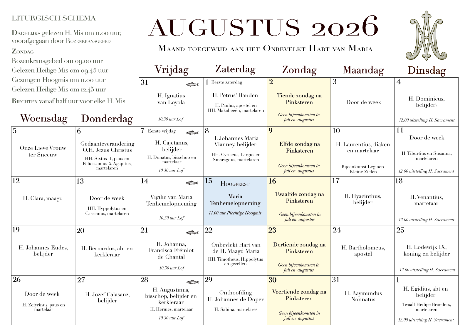 Kalender augustus 2026