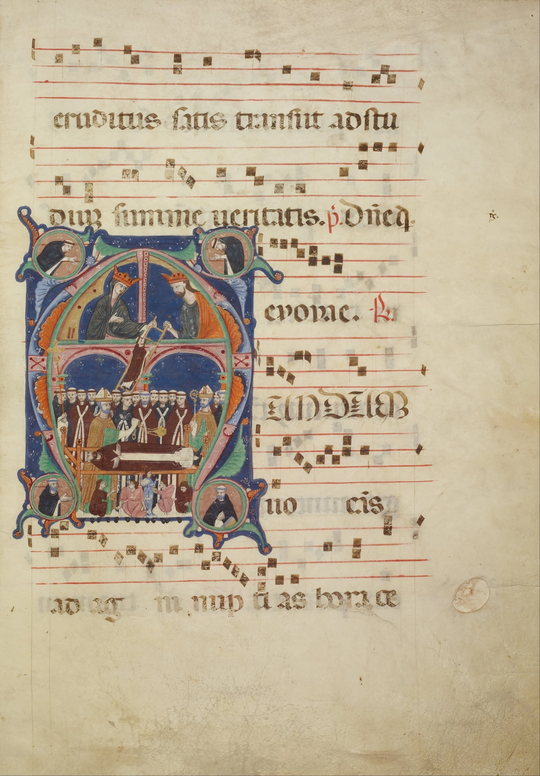 De dood van de heilige Dominicus, Bolognese miniatuur omstreeks 1265