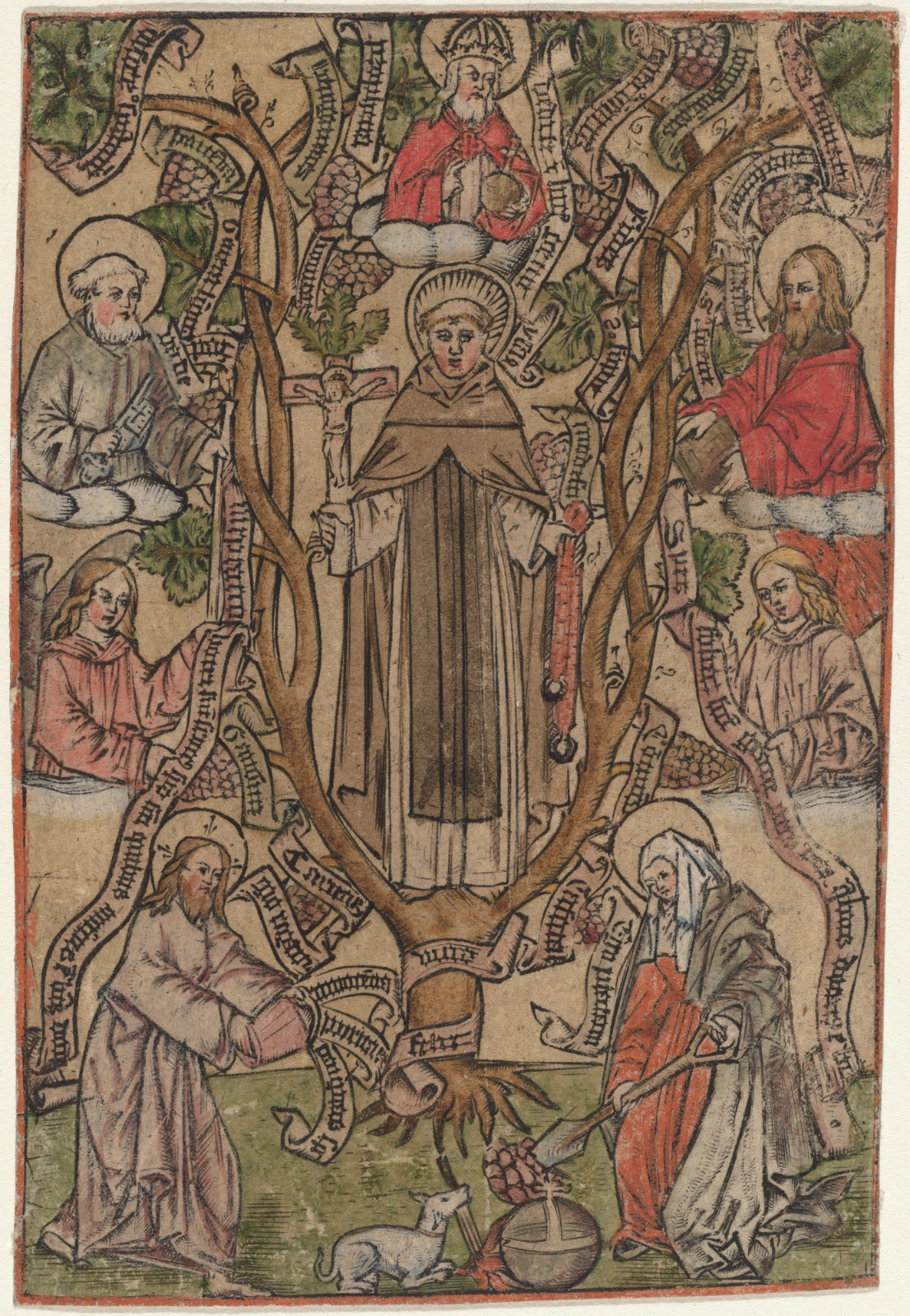 De heilige Dominicus, handgekleurde gravure van Master S