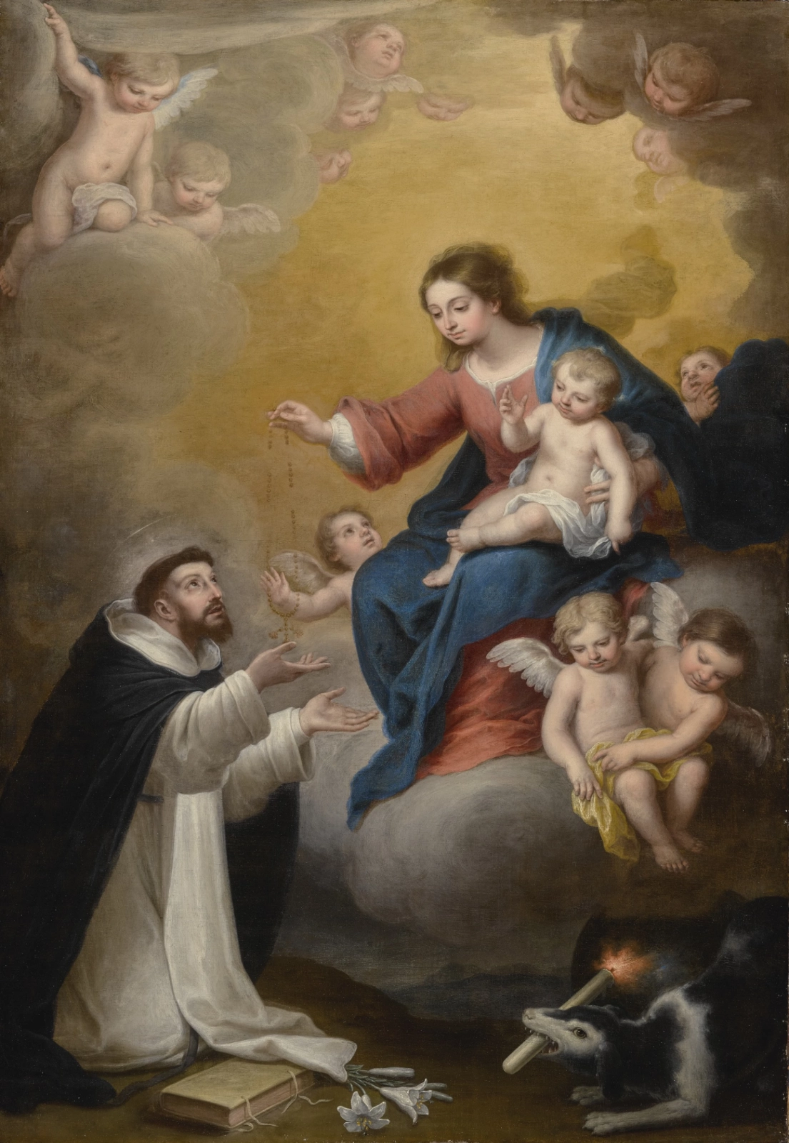 De heilige Dominicus ontvangt de rozenkrans van de Heilige Maagd Maria