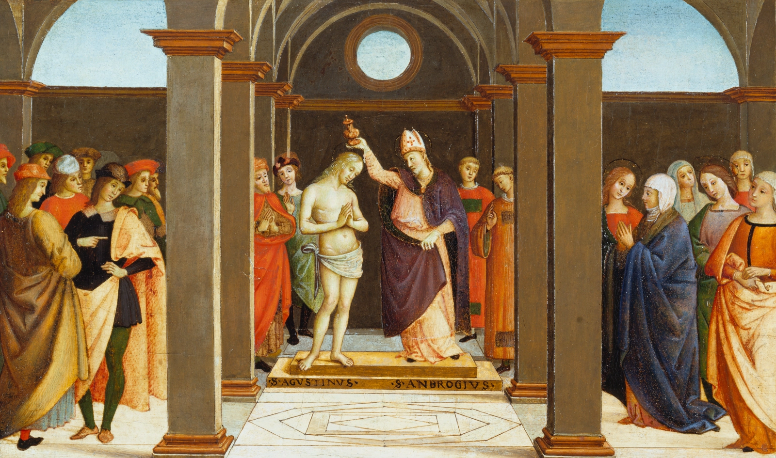 De heilige Augustinus wordt gedoopt door de heilige Ambrosius