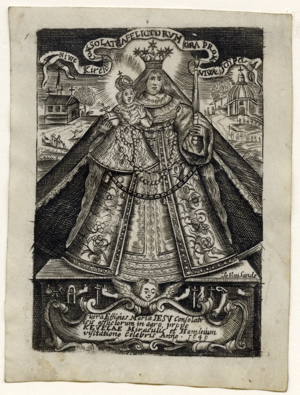 Kopergravure van Onze Lieve Vrouw van Kevelaer door Johannes van den Sande uit 1649
