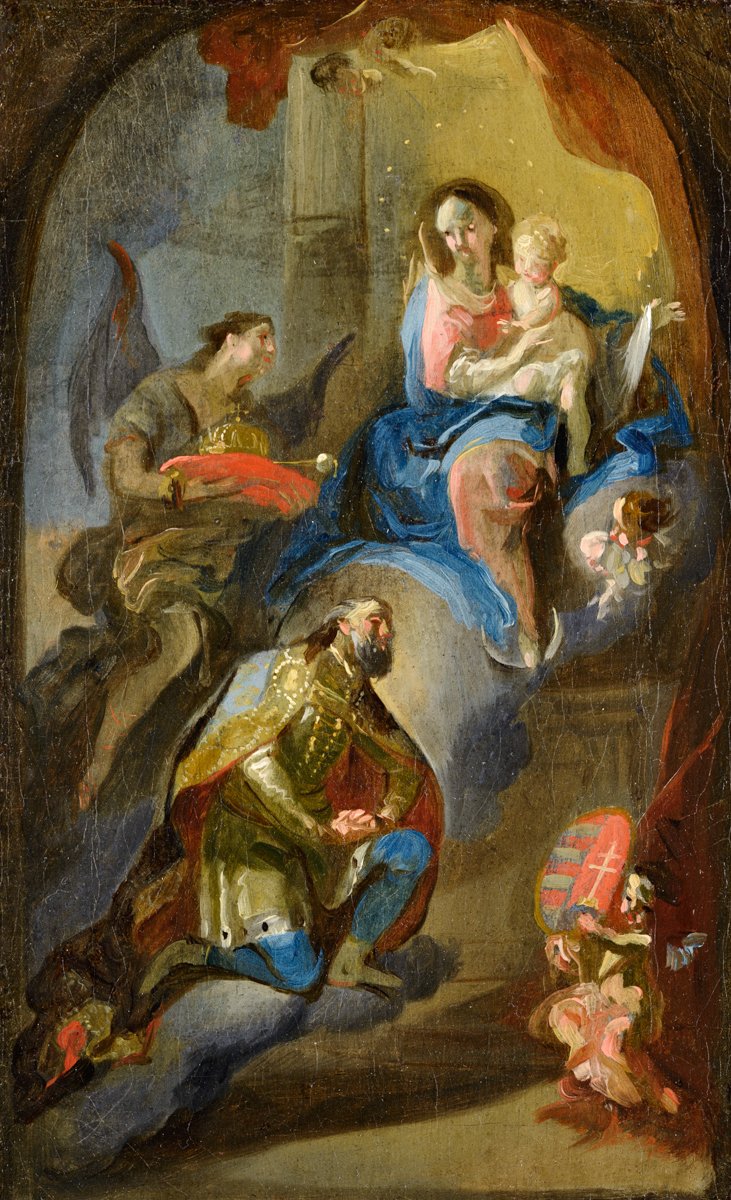 De H. Stefanus van Hongarije biedt zijn kroon aan Onze-Lieve-Vrouw