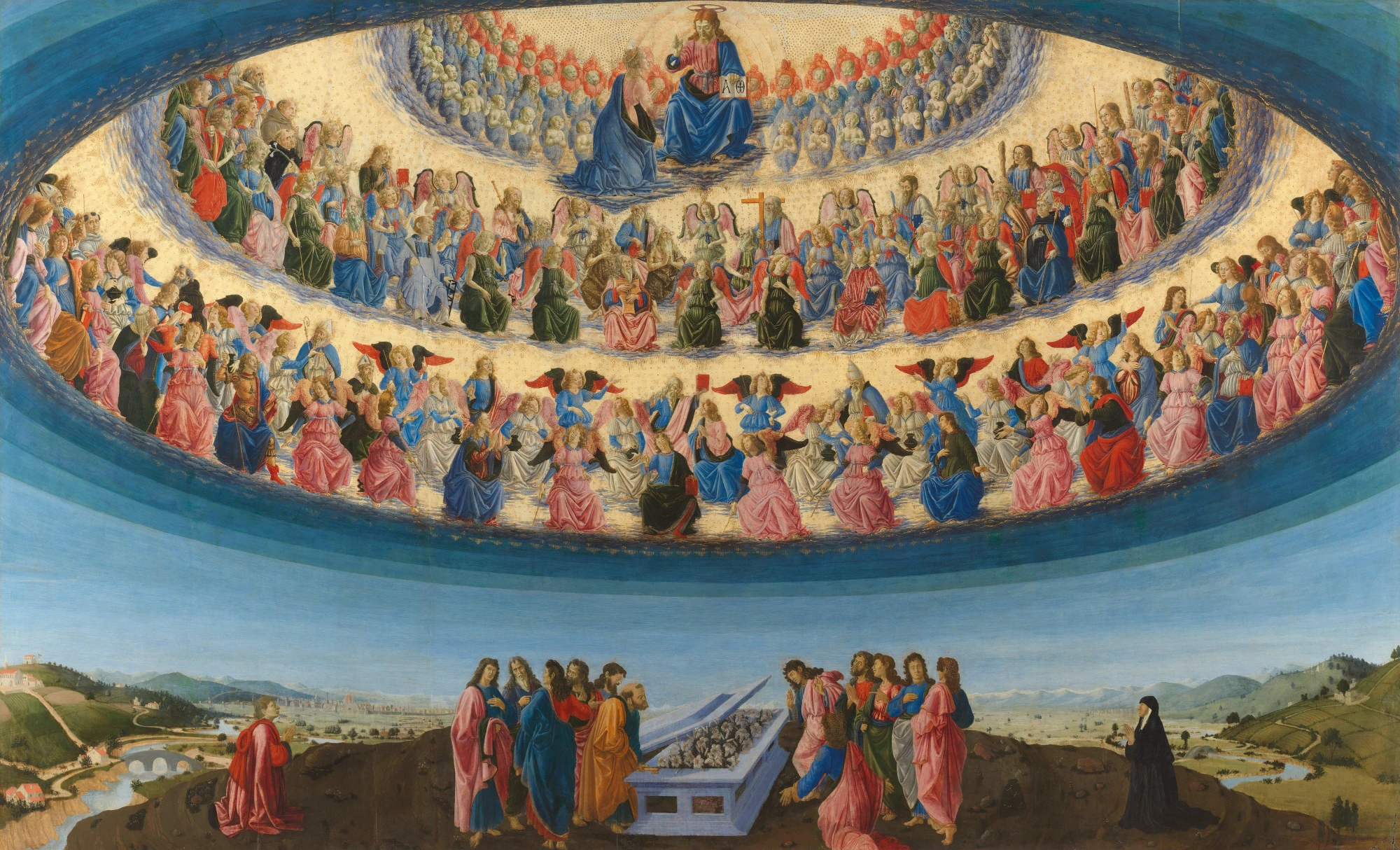 De negen orden der Engelen in de Tenhemelopneming van de H. Maagd Maria door Francesco Botticini