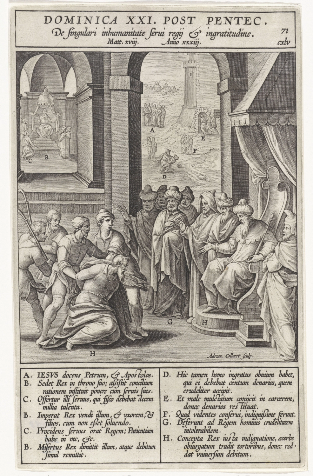 De gelijkenis van de onbarmhartige dienstknecht, gravure uit 1593